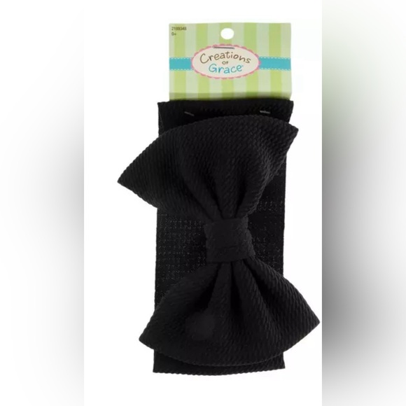 Creations White and Black Baby Bow Fabric Headband, 6.5 inches - Picture 3 of 5